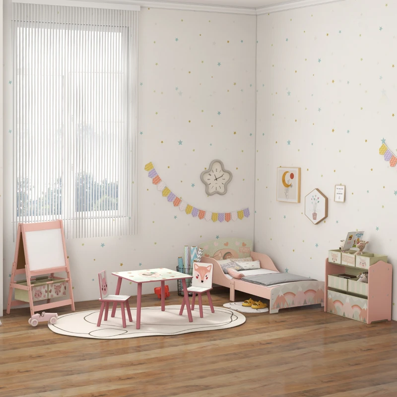 AIYAPLAY Caballete Infantil 3 en 1 Caballete para Niños de Doble Cara con Rollo de Papel Pizarras y 2 Cestas 54x46,5x93 cm Rosa
