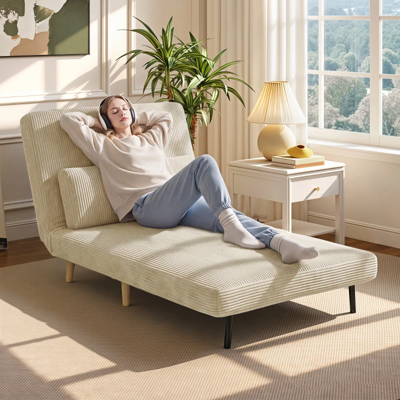 HOMCOM Schlafsessel 3-in-1, ausklappbarer Sessel aus Cord mit Schlaffunktion verstellbare Rückenlehne, Kissen, Beige