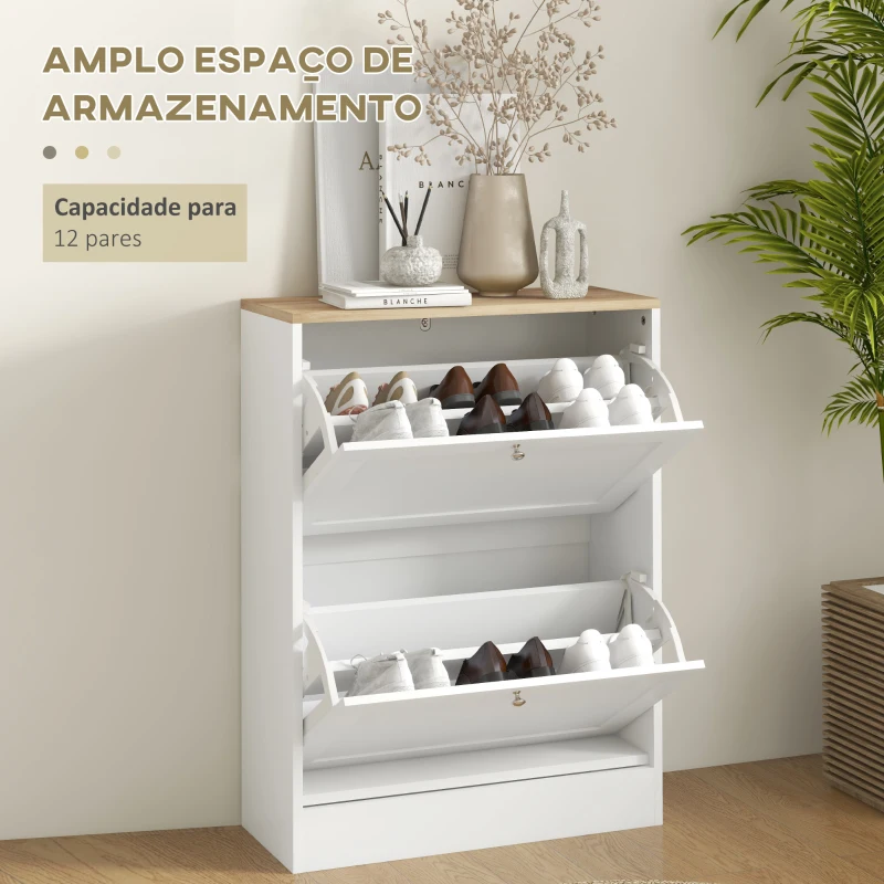 HOMCOM Sapateira Estreita com 2 Portas Sapateira para Entrada com Prateleiras Ajustáveis para 12 Pares de Sapatos 60x24x80 cm Branco