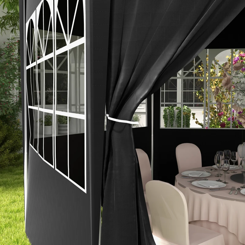 Outsunny 4m Hexagonal Gazebo Canopy Party Tent, Includes 6 Removable Side Walls for Outdoor Events, with Windows and Doors, Black(m-19)