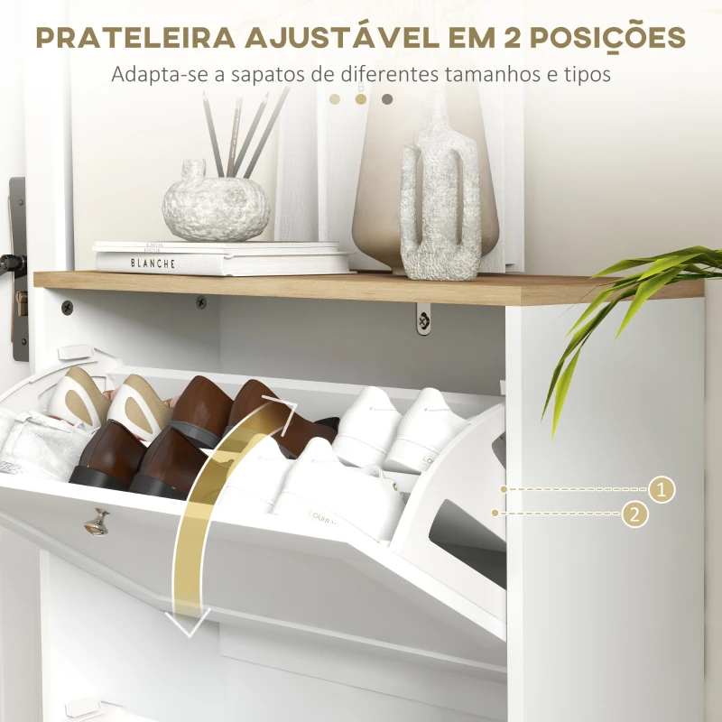 HOMCOM Sapateira Estreita com 2 Portas Sapateira para Entrada com Prateleiras Ajustáveis para 12 Pares de Sapatos 60x24x80 cm Branco