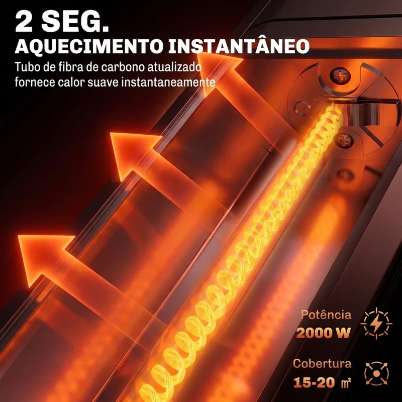 Outsunny Aquecedor por Infravermelhos para Terraço 2000 W com Capa, IP65, Controlo por App/Tátil/Comando, 9 Níveis e Temporizador
