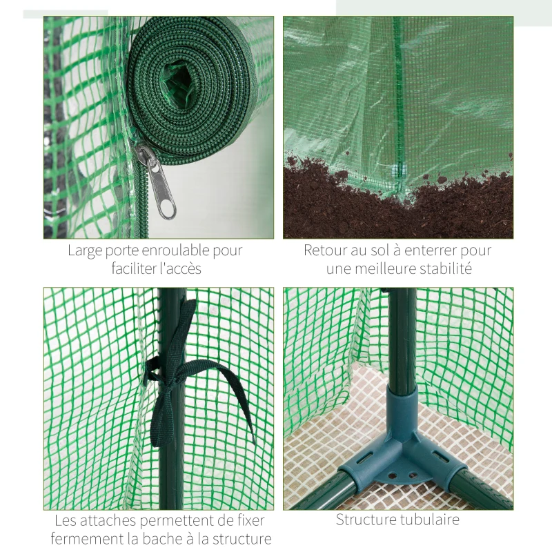 Outsunny Serre de jardin, serre de balcon, bâche renforcée PE, châssis en acier, porte zippée enroulable, pour légumes plantes fleurs en toutes saisons intérieur et extérieur, 100 x 50 x 150 cm vert