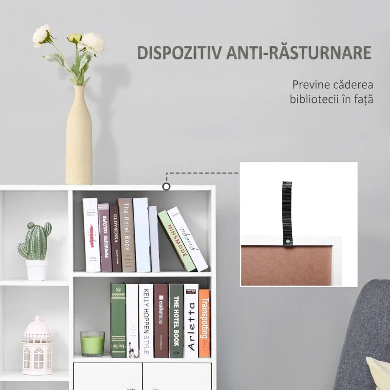 Homcom Biblioteca Alba 80×23,5×118 cm – Lemn cu Picioare din Pin