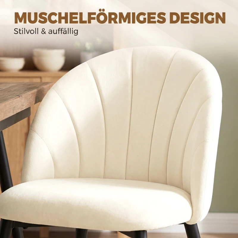 HOMCOM 2er-Set Esszimmerstühle Akzentstühle Küchenstühle, Retrodesign, Samtoptik, 52 cm x 55 cm x 79 cm, Cremeweiß