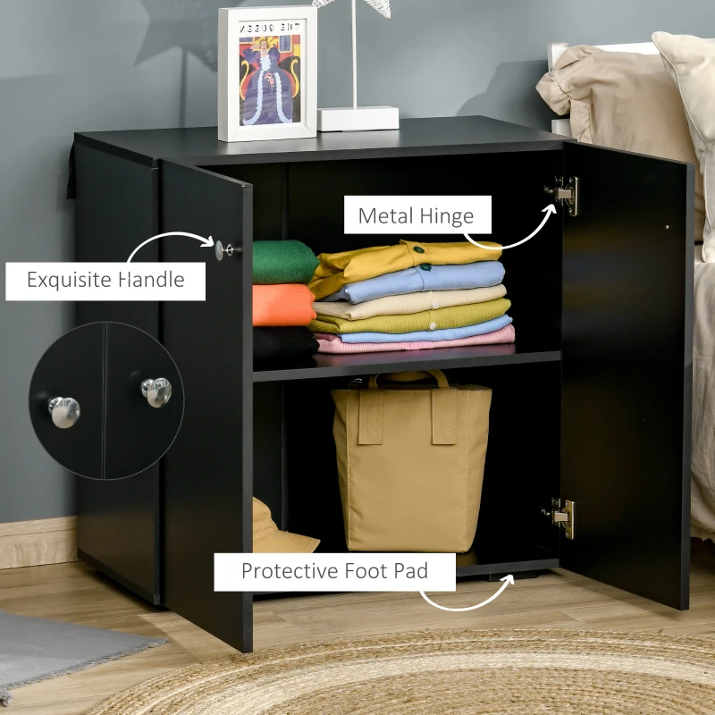 HOMCOM 2 Tier Bookcase, Wooden Storage Cabinet with 2 Doors, Freestanding Sideboard for Living Room, Home Office and Study, Black