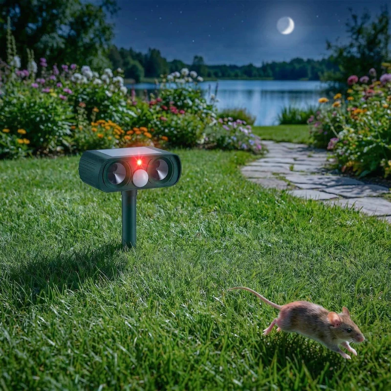 Outsunny Ultrasonic Cat Repellent, PIR Motion Sensor 110°, LED Flash, Solar Cat Deterrents for Gardens UK