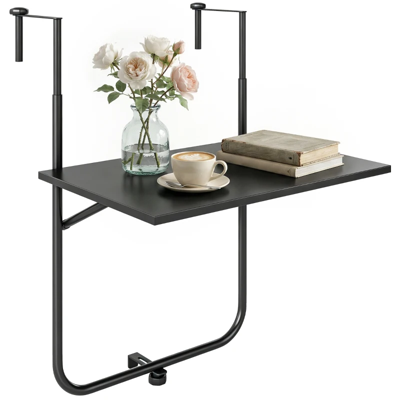 Outsunny Table de balcon suspendue plateau rectangulaire et hauteur réglable cadre en métal, dim. 62L x 60P x 85,5H cm noir