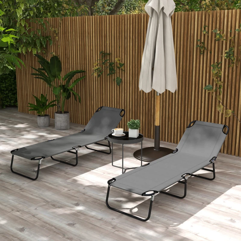 Outsunny Garden Sun Lounger, with Five-Position Back - Grey