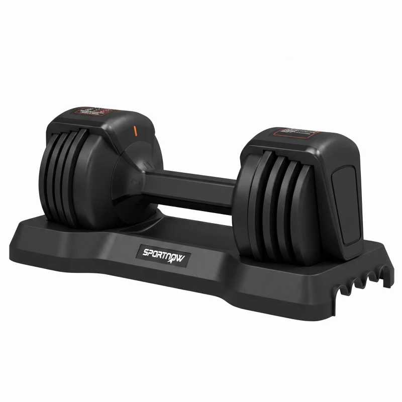 SPORTNOW Mancuerna Ajustable 11 kg Set 5 en 1 con Sistema Ajuste Rápido Bloqueo de Seguridad Agarre Antideslizante y Base