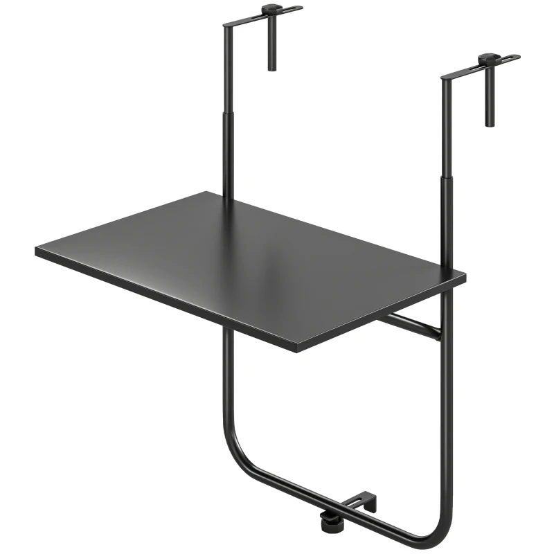 Outsunny Table de balcon suspendue plateau rectangulaire et hauteur réglable cadre en métal, dim. 62L x 60P x 85,5H cm noir