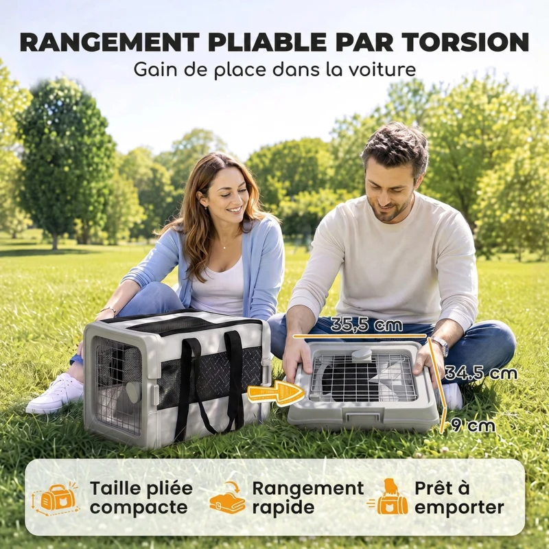 PawHut Sac de Transport pour Chat et Chien Pliable Tissu 300D Jusqu'à 10 kg 49,5 x 34 x 35,5 cm Gris