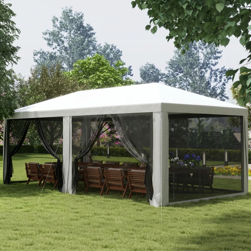 Outsunny Tente de reception extérieur barnum tonnelle 6 parois amovibles dim. 6L x 3l m, pour les fêtes, évènements, blanc