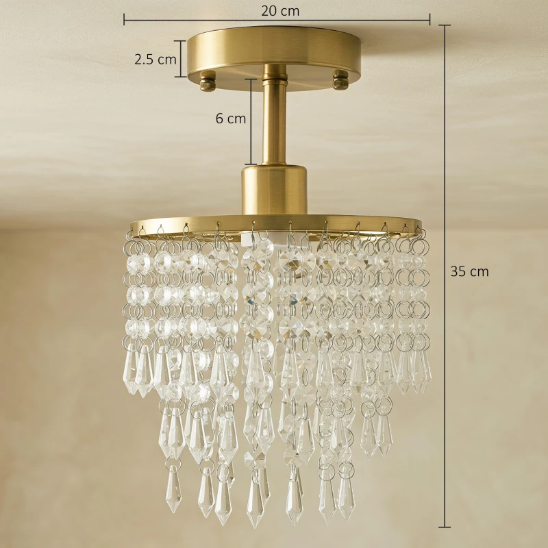 HOMCOM Crystal Ceiling Light with 57 Crystal Strands, Ceiling Light with Mounting Plate for Hallway, Gold Tone