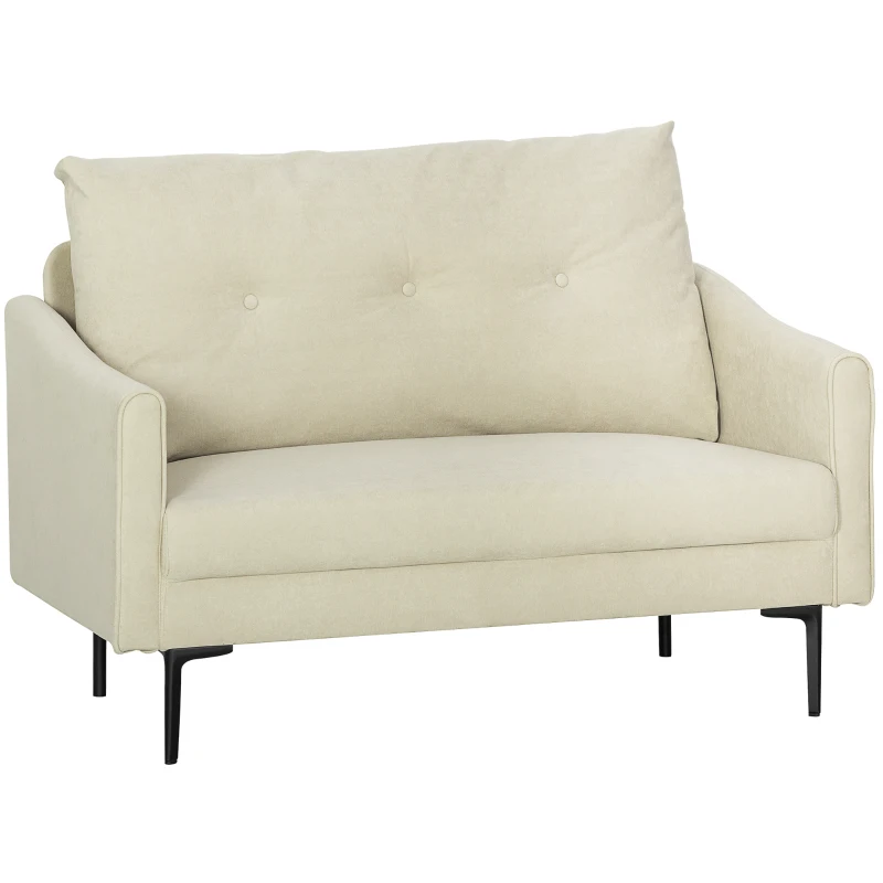 HOMCOM Canapea cu 2 Locuri Modernă cu Spătar Matlasat cu Butoane și Acoperire în Velluto, 124x73x92 cm, Crem