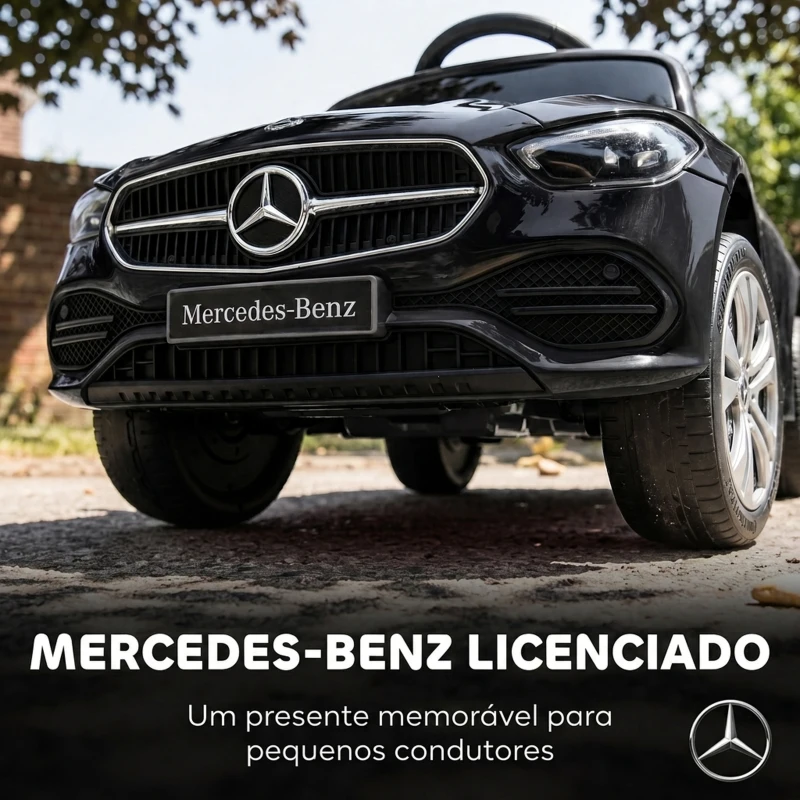 AIYAPLAY Carro Andador para Bebé 3 em 1 Mercedes-Benz com Barra de Empurrar, Capota, Laterais de Segurança e Música, 12-36 Meses, Preto