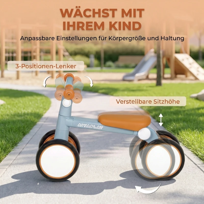 AIYAPLAY Kinder Laufrad Klappbar leicht Lauflernrad mit EVA-Rädern Höhenverstellbarer Sitz Aluminiumrahmen 1-3 Jahre Blau
