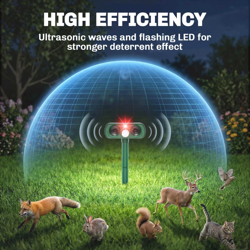 Outsunny Ultrasonic Cat Repellent, PIR Motion Sensor 110°, LED Flash, Solar Cat Deterrents for Gardens UK