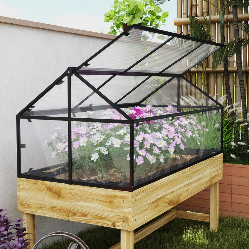 Outsunny Mini Serre sur Pieds dim.  120L x 60l x 103H cm double toit ouvrable Panneaux de Polycarbonate, acier, Bois Sapin traité
