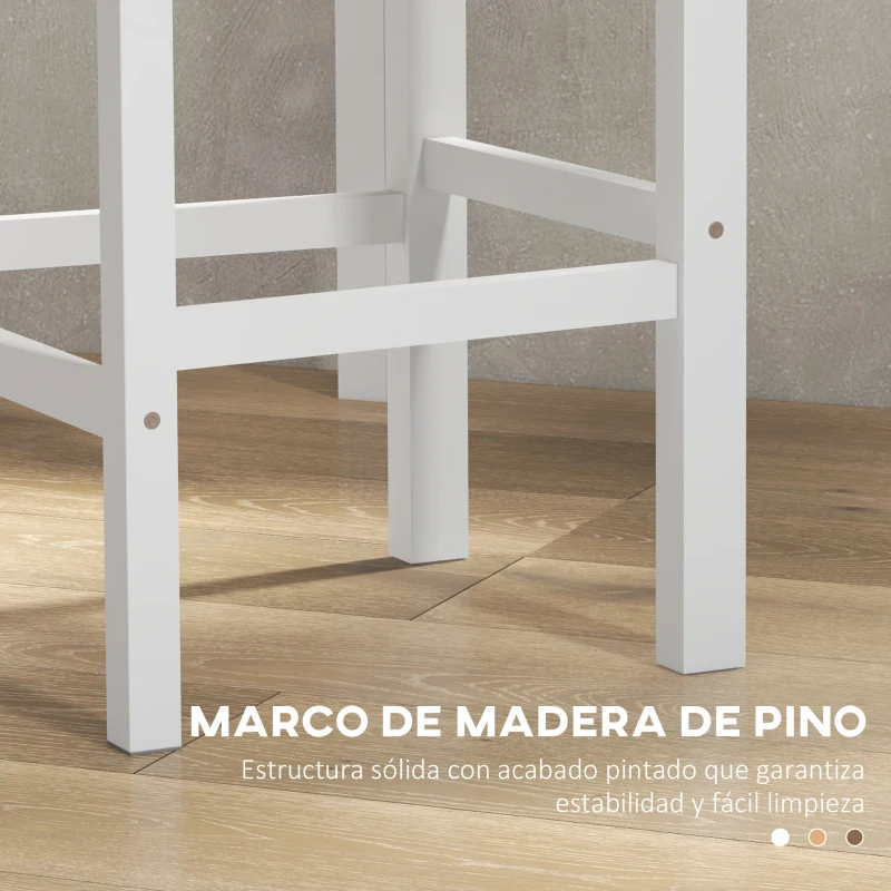 HOMCOM Juego de 2 Taburetes Altos de Cocina Taburetes de Bar de Madera con Reposapiés y Respaldo Cruzado Carga 120 kg Blanco