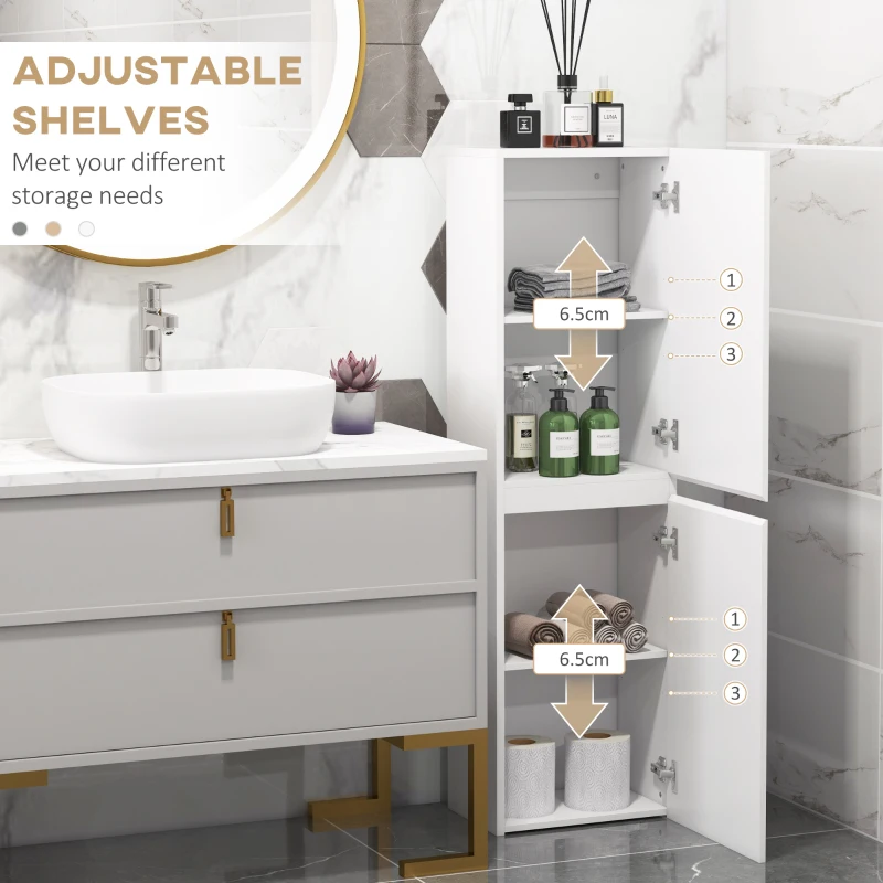 kleankin Bathroom Storage Unit, Tall Bathroom Cabinet with 2 Cupboards and Adjustable Shelves, White