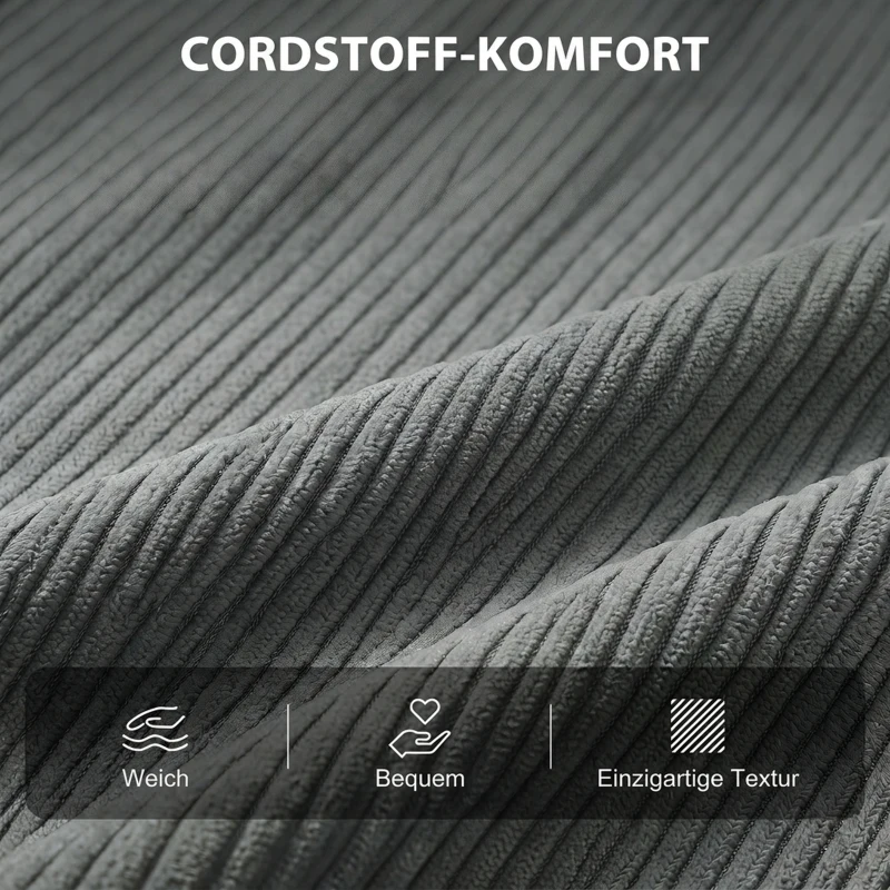 HOMCOM Schlafsessel 3-in-1, ausklappbarer Sessel aus Cord mit Schlaffunktion verstellbare Rückenlehne, Kissen Dunkelgrau