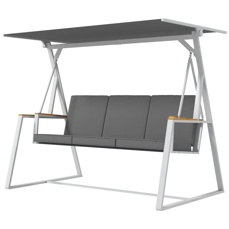Outsunny Balancelle de jardin 3 places avec toit inclinaison réglable matelas fourni dim. 205L x 130l x 175H cm gris foncé