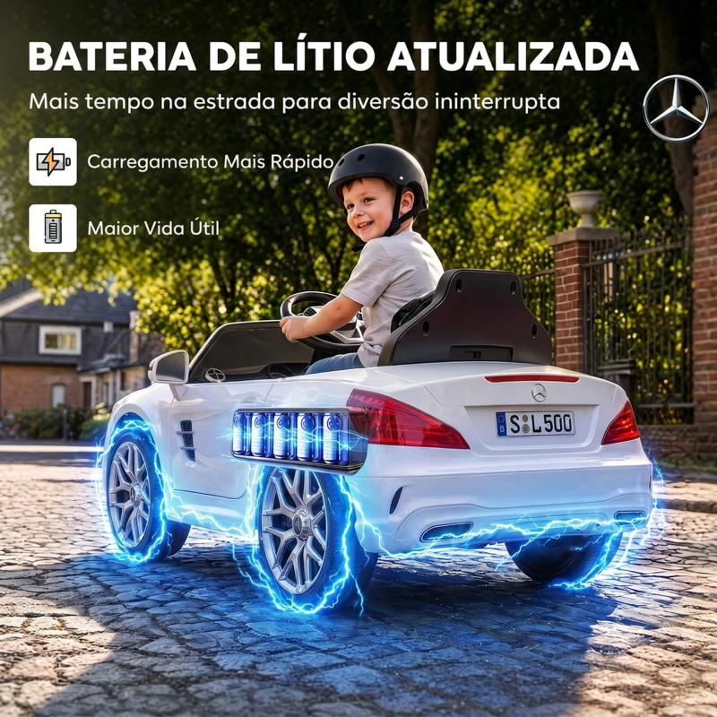 AIYAPLAY Carro Elétrico Infantil Mercedes-Benz SL500 12 V com Telecomando 2,4 GHz, 2 Motores e Suspensão, Branco