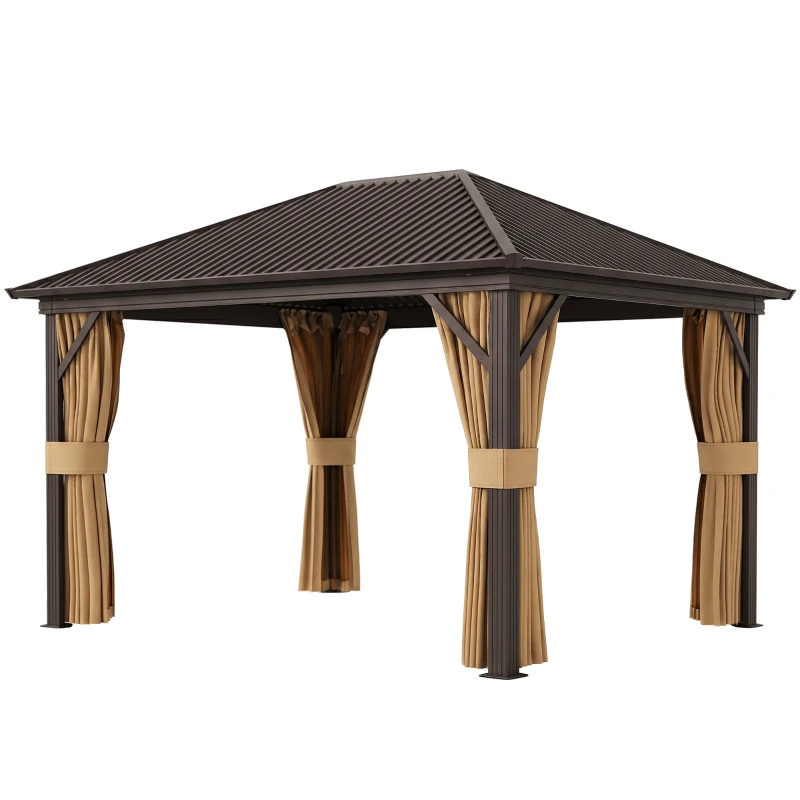 Outsunny 3.6 x 3 m Aluminium Hardtop Gazebo, with Accessories - Brown