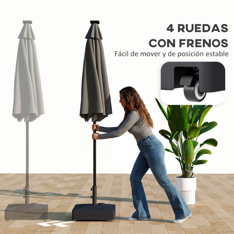 Outsunny Base para Sombrilla Cuadrada con Ruedas para Sombrilla de Postes Ø35/38/48 mm, Rellenable Arena 61kg o Agua 40kg Negro