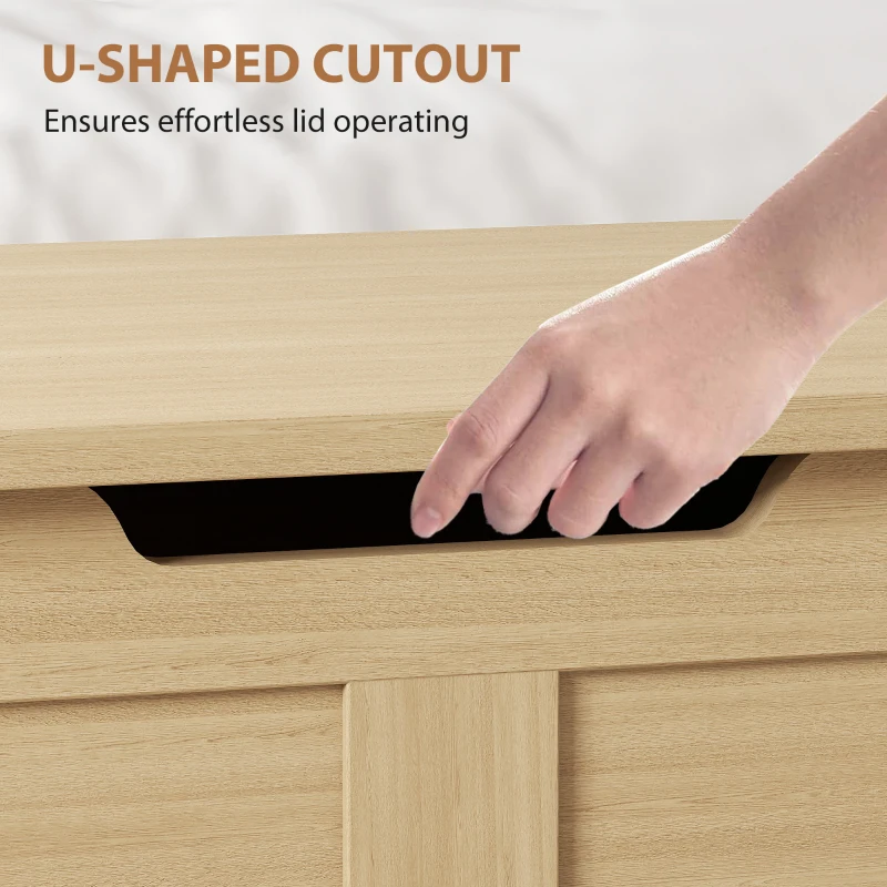 HOMCOM 100L Home Storage Box, with Safety Hinge - Natural Wood Finish