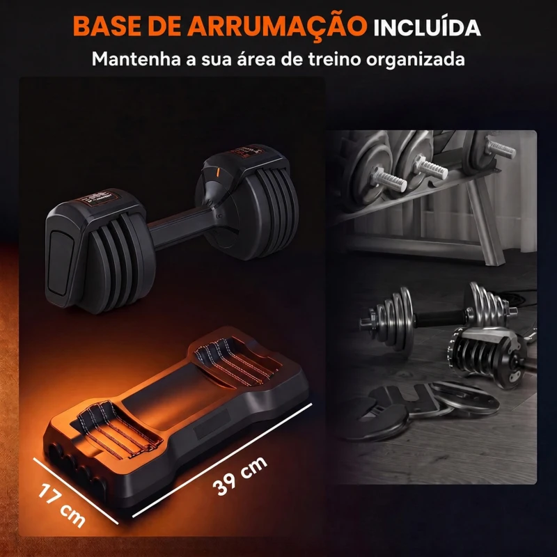 SPORTNOW Haltere Ajustável 11 kg 5 em 1 com Sistema de Ajuste Rápido, Bloqueio de Segurança, Pega Antiderrapante e Base