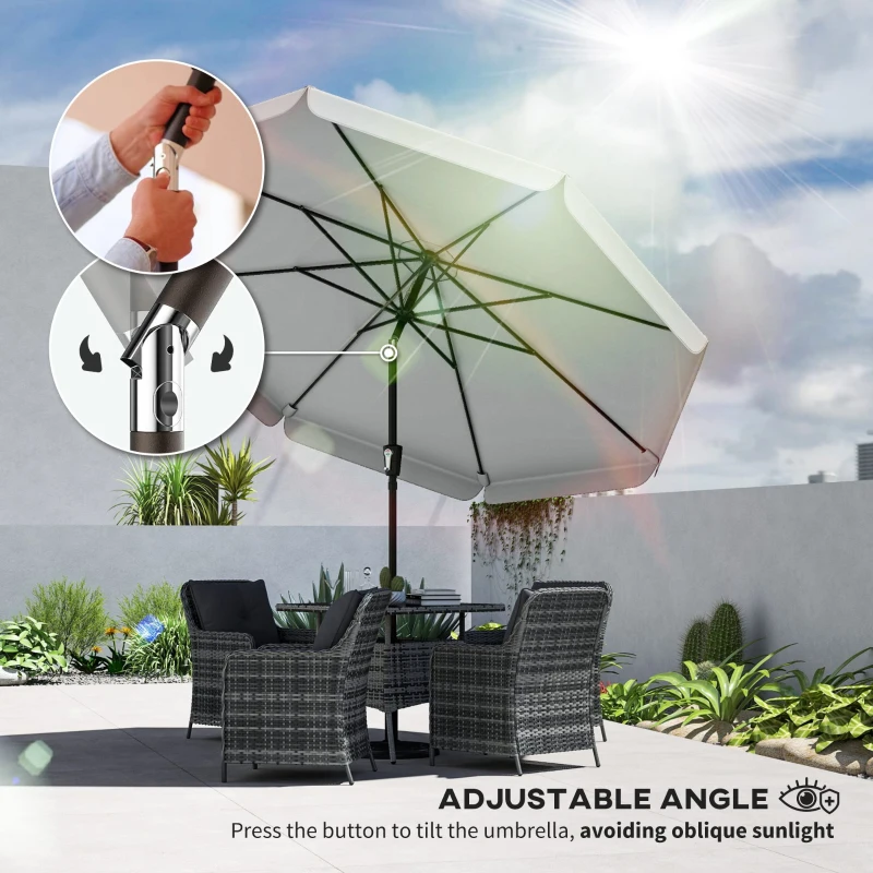 Outsunny 3 m Garden Parasol with Tilt Mechanism & Crank Handle, UPF 30+ Patio Umbrella Outdoor Table Umbrella, Light Grey