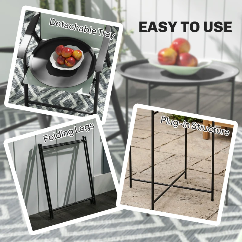 Outsunny Steel Removable Tray Top Garden Table - Black