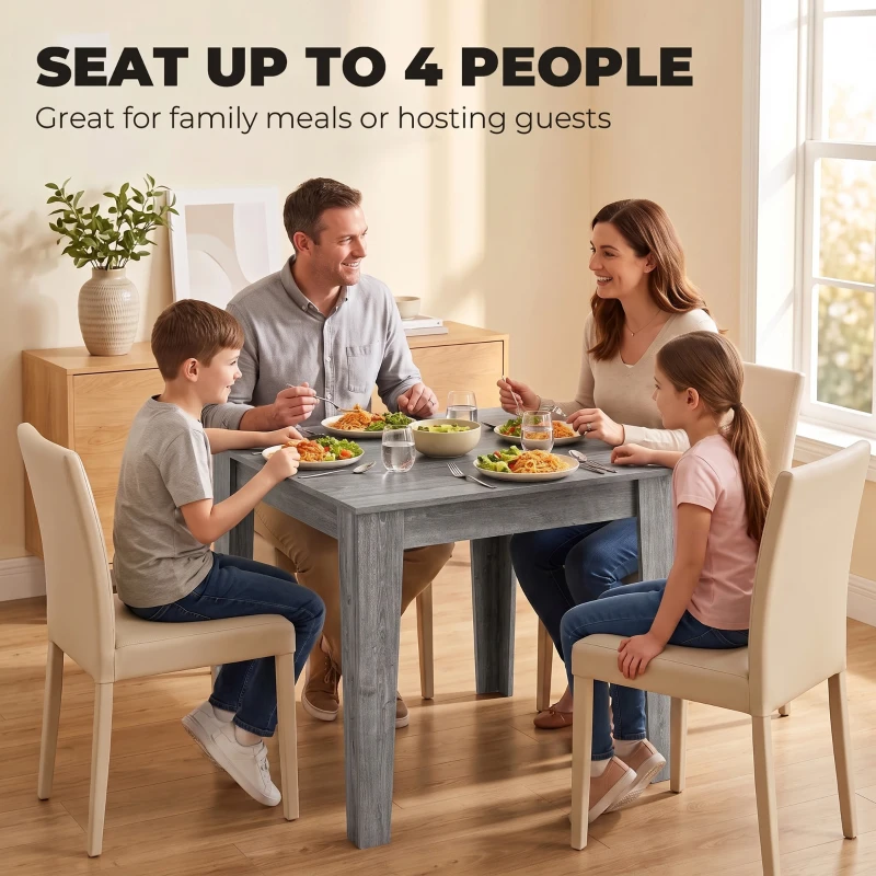HOMCOM Dining Table for 4, 80L x 80W x 75Hcm, Modern Square Kitchen Table with Wood Effect Tabletop, Grey Wood Effect