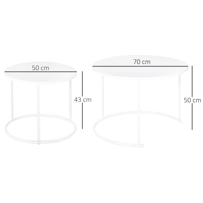 Outsunny Lot de 2 Tables Basses Rondes gigognes empilables de Jardin métal époxy Blanc