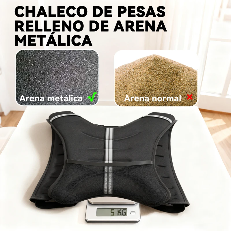 HOMCOM Chaleco Lastrado 5 kg con 2 Correas Ajustables y Bandas Reflectantes para Entrenamiento de Fuerza Jogging Negro