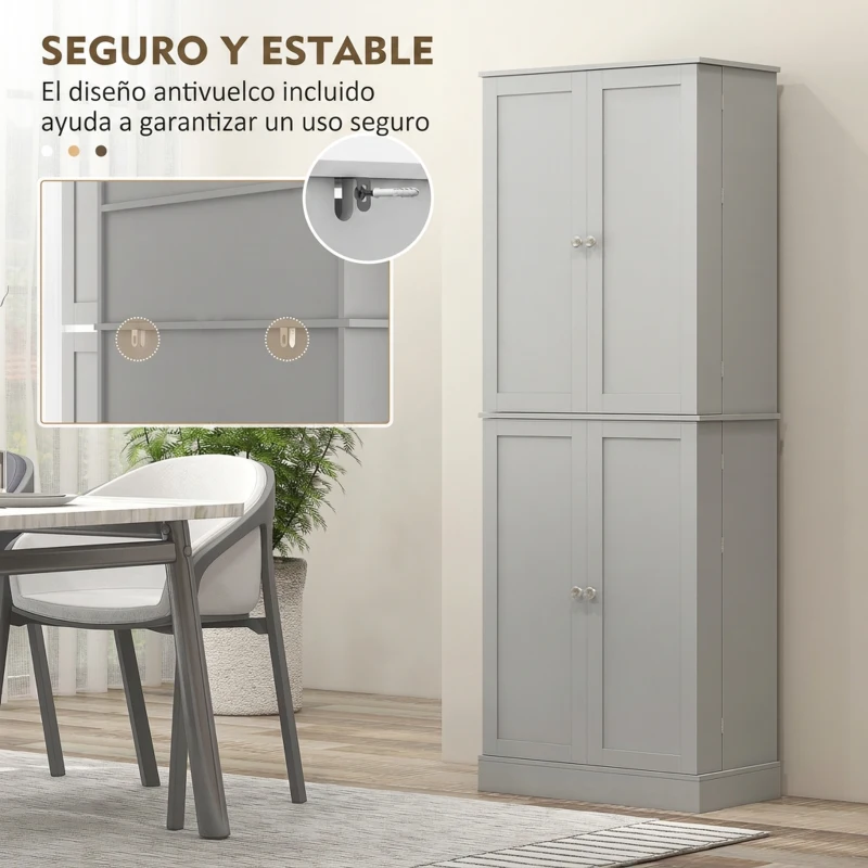 HOMCOM Armario Despensa de Cocina con 4 Puertas con Estantes Estantes Ajustables para Sala de Estar Comedor Gris