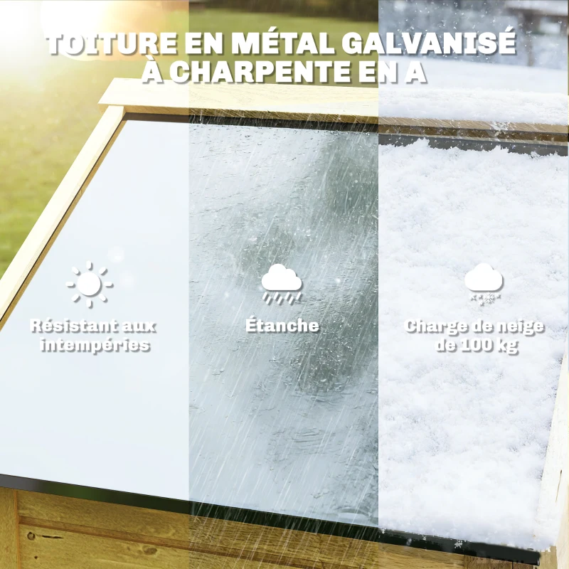 Outsunny Armoire de Jardin en Bois Toit Acier Galvanisé Texture Gaufrée Étagères Réglables 85x58x213cm Bois Naturel