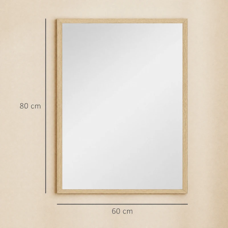 HOMCOM Miroir mural rectangulaire 80 x 60 cm, cadre en bois naturel, idéal pour la salle de bain, salon ou chambre
