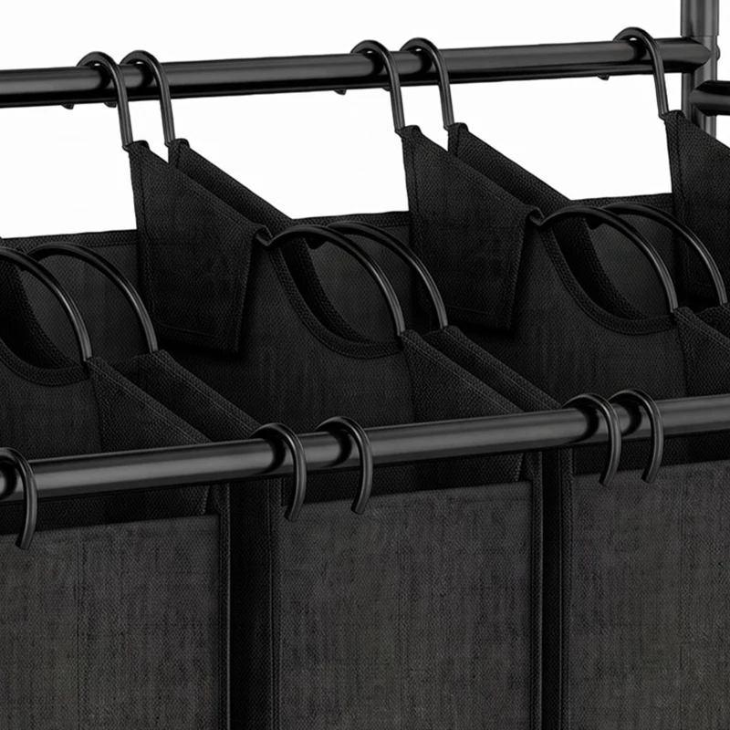 HOMCOM Wasverzamelaar met handgrepen, 108 L rolbare wasmand met 4 vakken en wielen, zwart