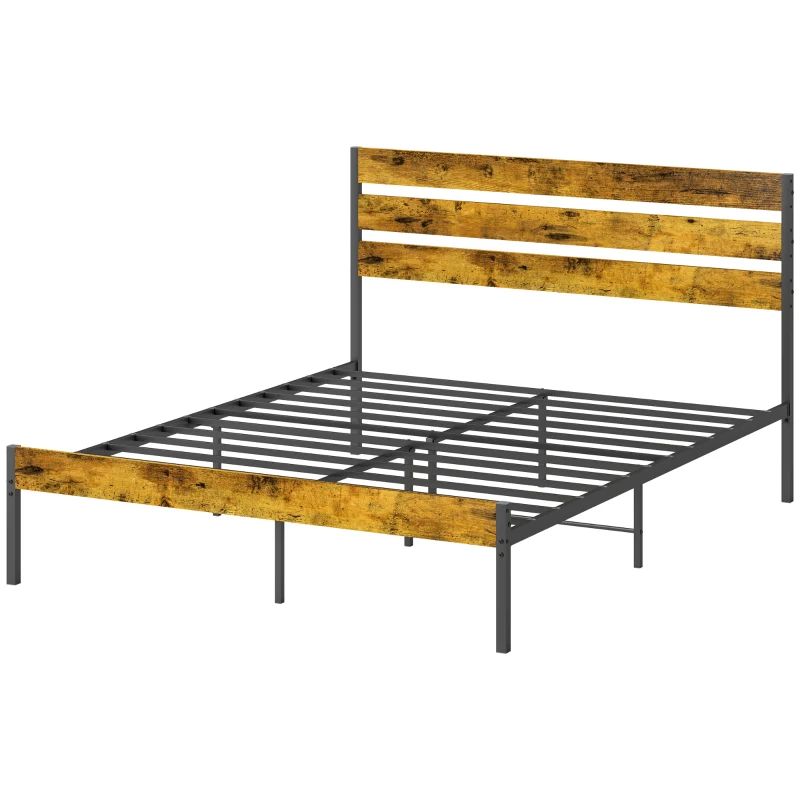 HOMCOM Cadre de lit double en acier avec sommier et tête de lit compatible matelas 160 x 200 cm, style industriel