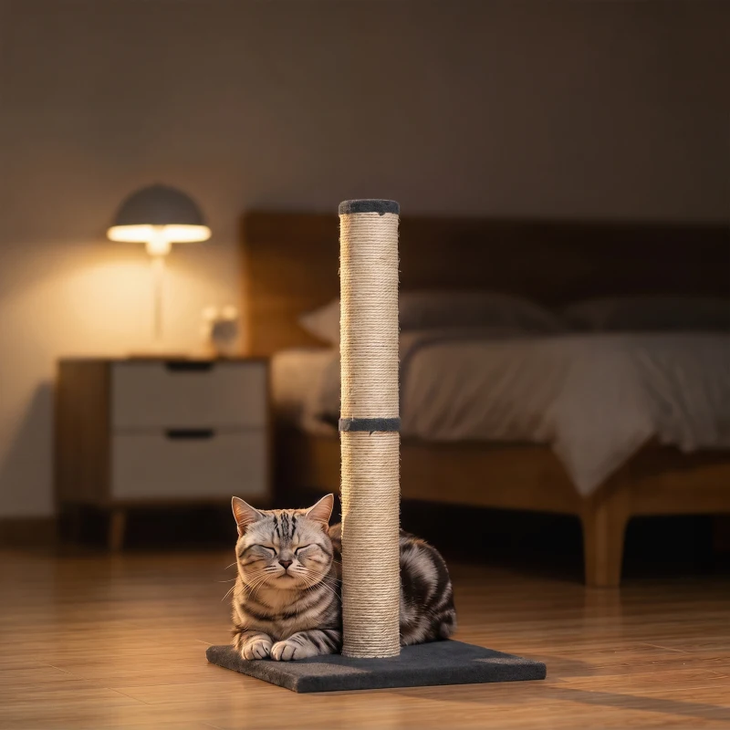 PawHut Tiragraffi per Gatti Alto 80 cm con Corda in Sisal e Base in Truciolato e Peluche, Grigio Scuro