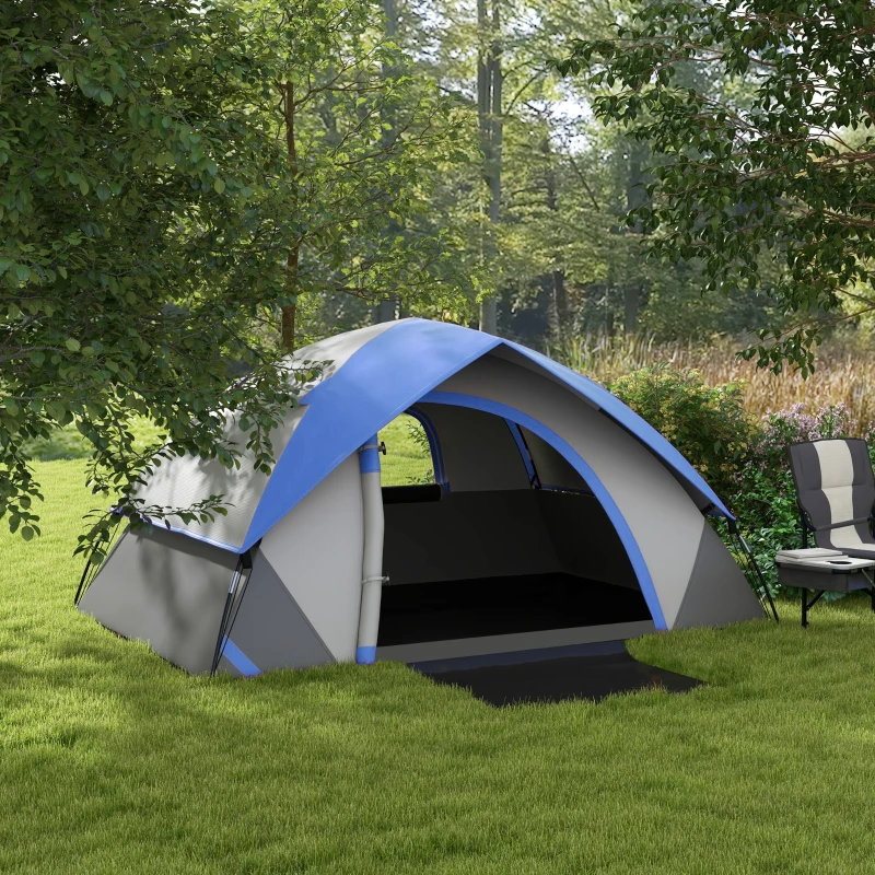 Outsunny Two Man Single Room Dome Tent, with Accessories - Dark Blue/Grey