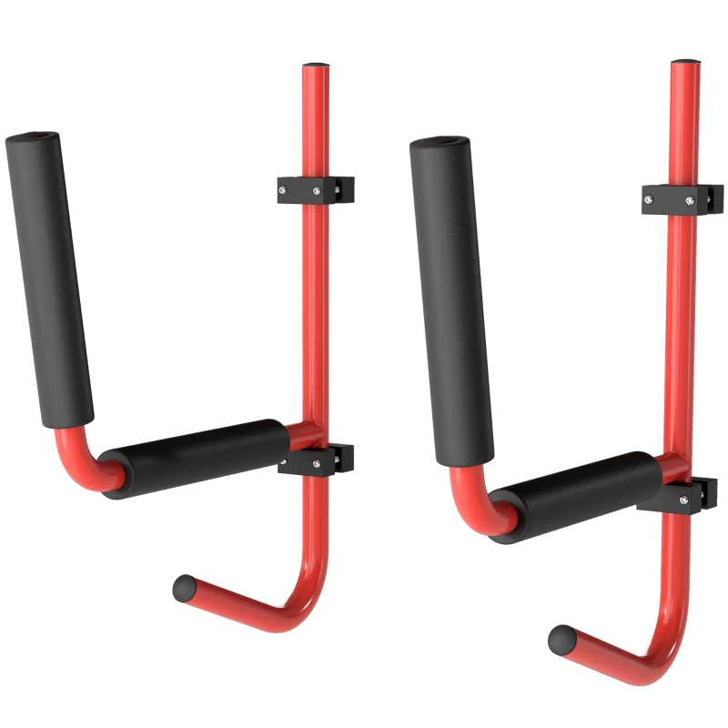 HOMCOM Kayak Canoe Heavy Duty Wall Mounted Storage Holder Rack Heavy Duty Storing Hangers Red
