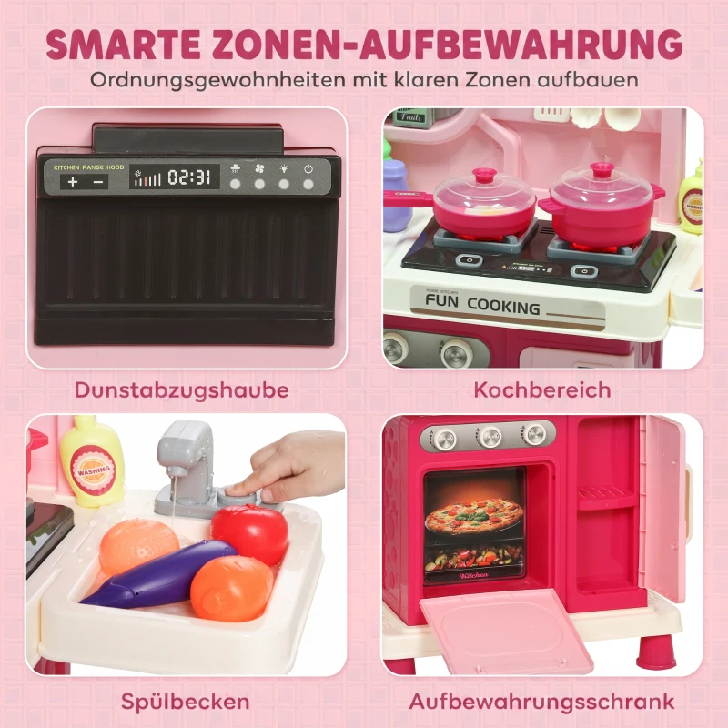 AIYAPLAY Kinderkeuken, 33-delige speelkeuken met accessoires, licht, geluid, opbergruimte, speelgootsteen, fornuis en oven, 3-6 jaar