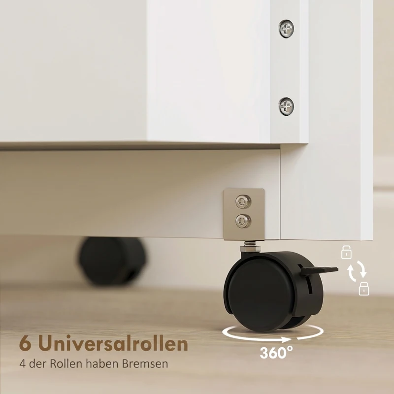HOMCOM Klappbarer Nähtisch mit 2 Magnettüren, rollbarer Basteltisch mit 4 Boxen, 20 Haltestiften, Ablagefach, Weiß