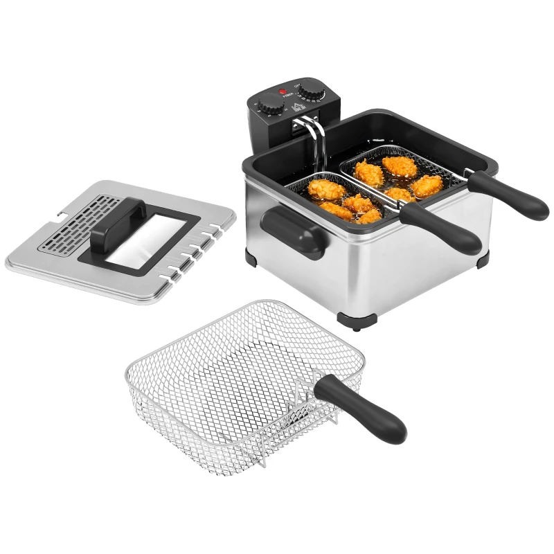 HOMCOM Friteuse 5 litres avec température et minuterie réglables 2000 W panier à huile amovible et fenêtre de visualisation