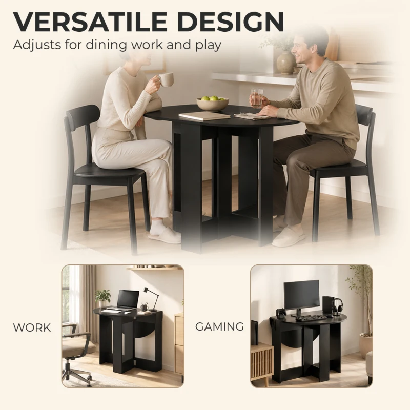 HOMCOM Folding Dining Table,  Drop-Leaf Table with Foldable Leaves for Small Spaces, Kitchen, Dining Room, Black