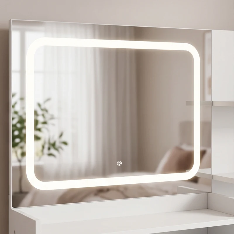 HOMCOM Dressing Table with 3-Colour LED Mirror, Power Outlet, Vanity Desk with 4 Drawers, 5 Shelves, Hair Dryer Holder